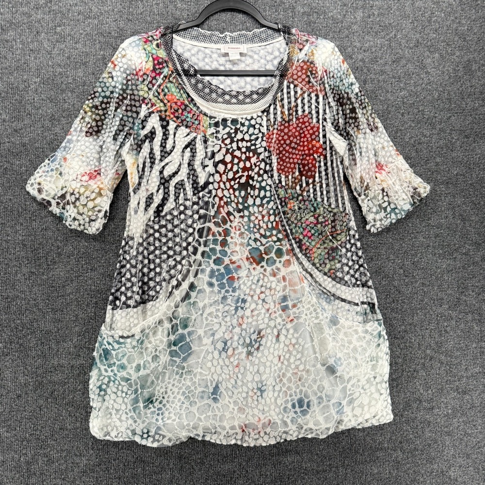Kamana Top Womens M Abstract Tunic Art to Wear Artsy Lagenlook Boho Hippie 90s